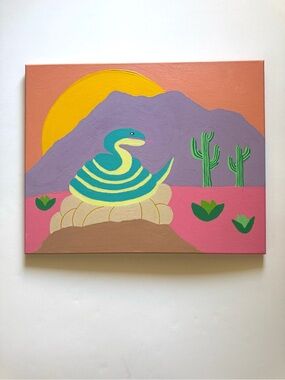 Desert Snake Canvas - Teal, Yellow & Pink